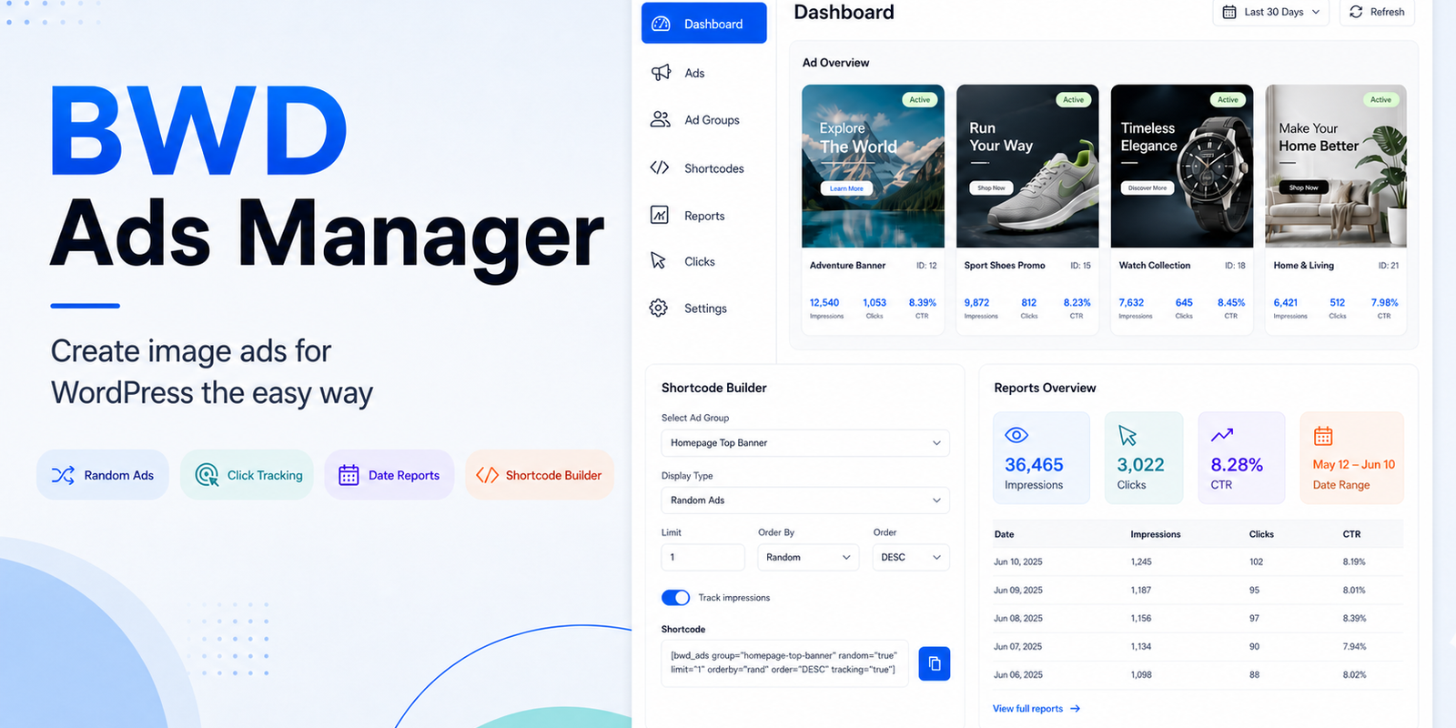 BWD Ads Manager plugin preview